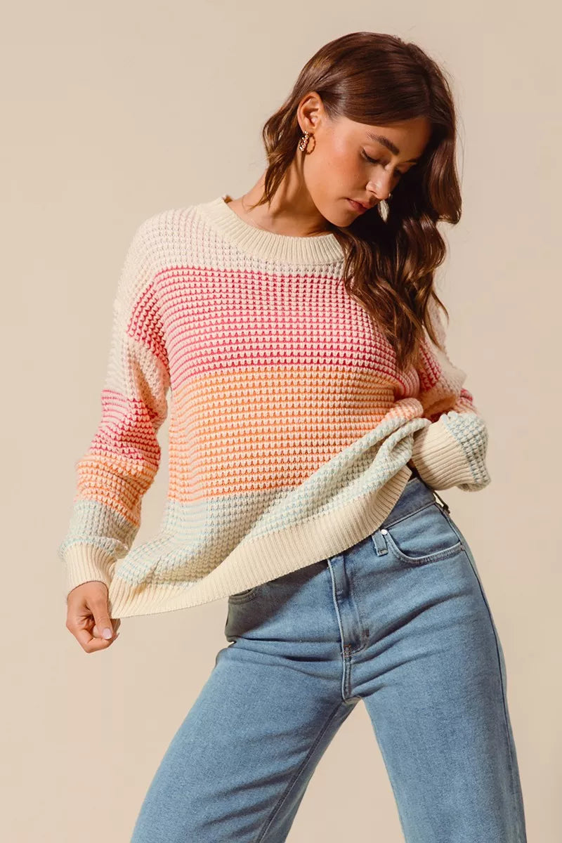 SO ME Multi Color Block Long Sleeve Sweater OutfitFlow