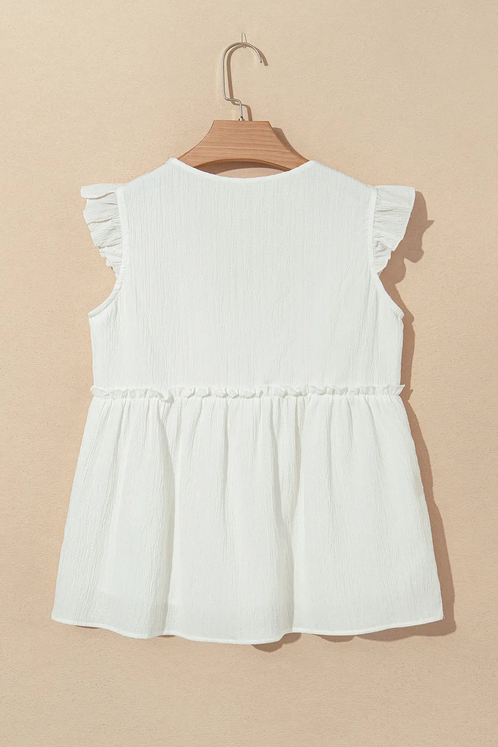 Ruffled Trim V Neck Flutter Flowy Top OutfitFlow