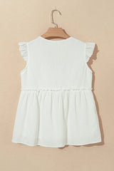 Ruffled Trim V Neck Flutter Flowy Top OutfitFlow
