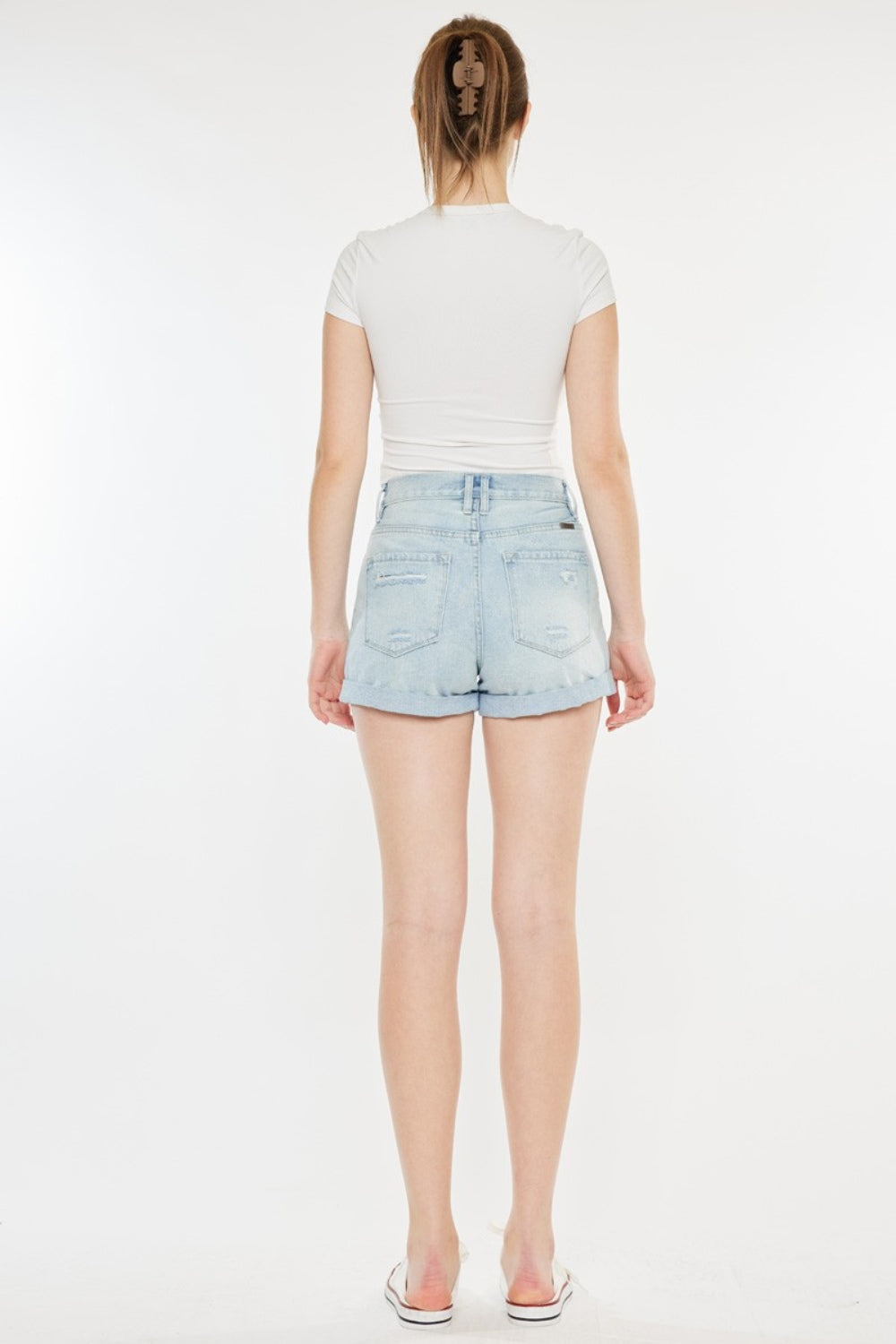 Kancan High Rise Repaired Mom Denim Shorts