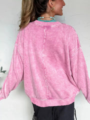 Mineral Wash Crossed Crew Neck Drop Shoulder Loose Sweatshirt OutfitFlow