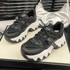 Lace Up Round Toe Platform Athletic Shoes Black OutfitFlow