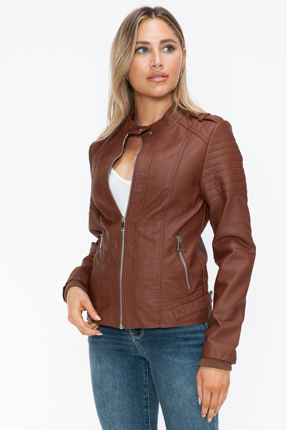 Outfit Flow - Snobbish PU Leather Biker Jacket with Side Zip Pockets