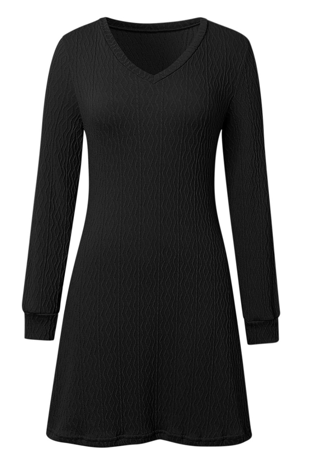 Outfit Flow - Texture V-Neck Long Sleeve Dress