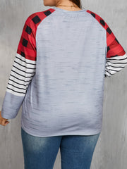 Outfit Flow - Plus Size Christmas Tree Plaid Round Neck Long Sleeve T-Shirt