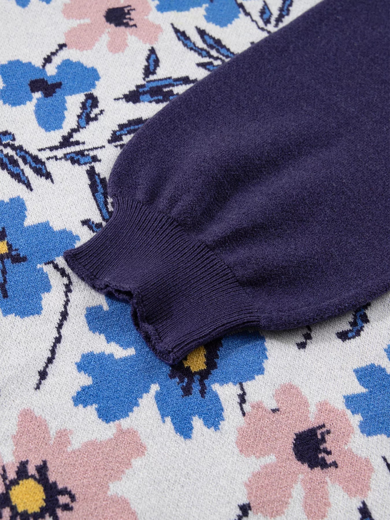 Floral Panel Colorblock Sleeve Patchwork Sweater OutfitFlow