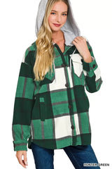Zenana Plaid Drawstring Hooded Fleece Shacket OutfitFlow