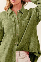 BiBi Raw Edge Detailed Mineral Washed Loose Fit Shirt OutfitFlow