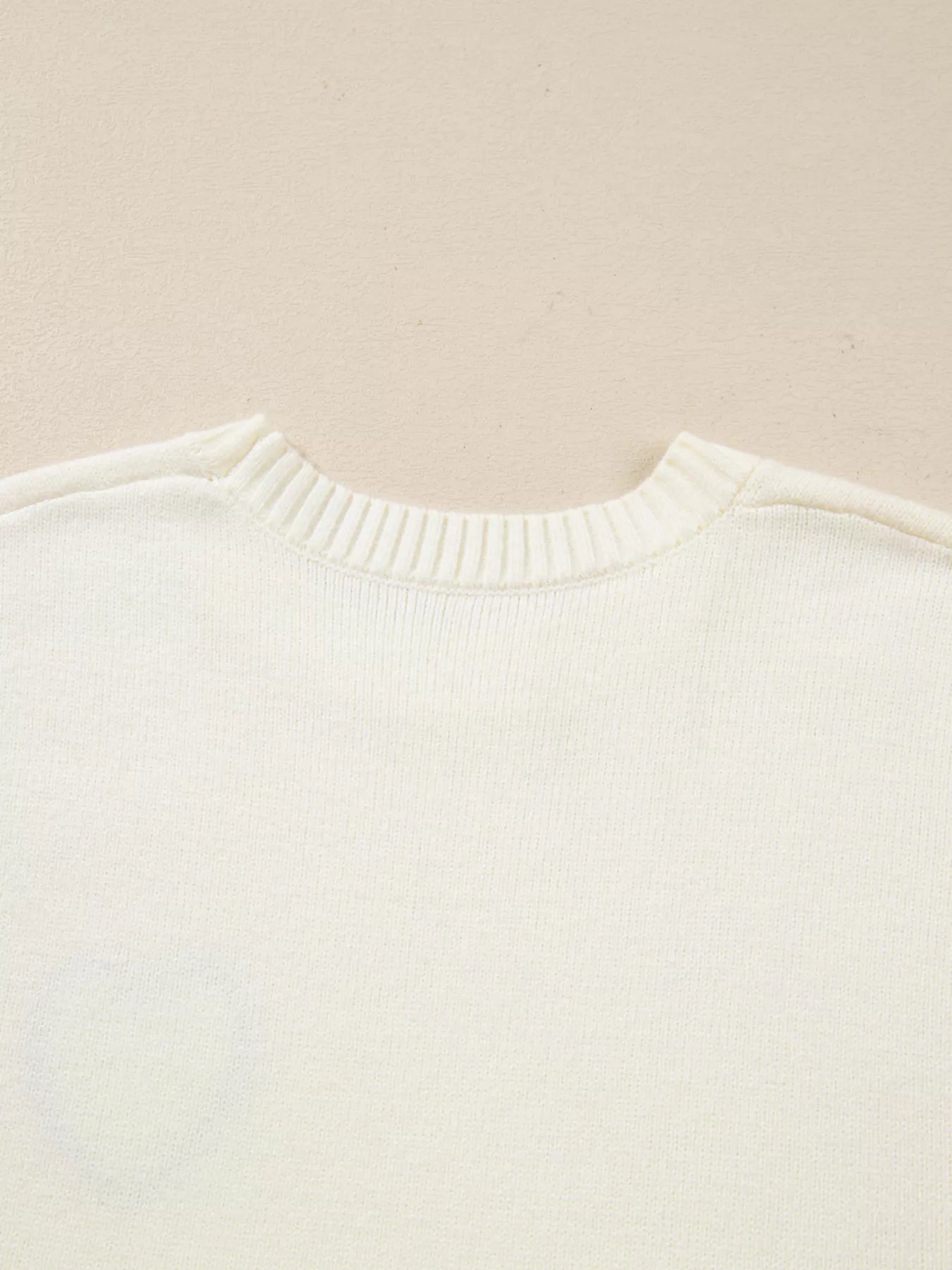 Plaid Heart Embroidered Cuffed Drop Shoulder Crew Neck Sweater OutfitFlow