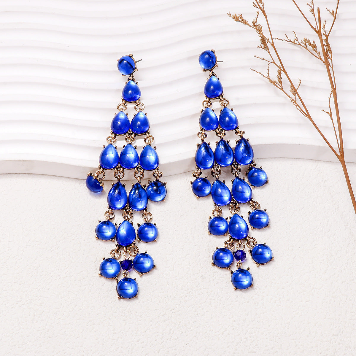 Alloy & Rhinestone Teardrop Earrings Blue One Size OutfitFlow