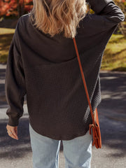 Waffle Knit Patchwork Half Zipped Casual Sweatshirt OutfitFlow