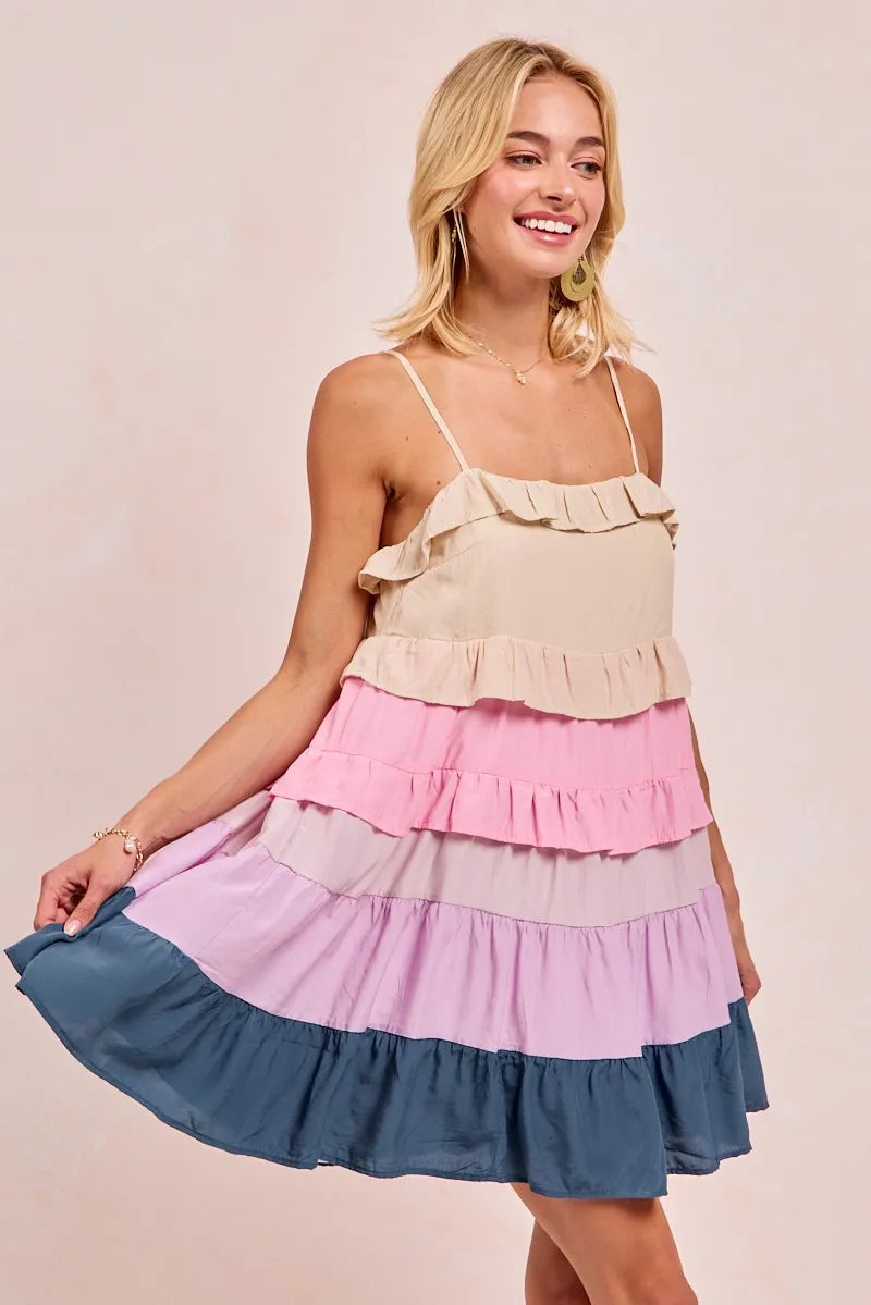 BiBi Color Blocked Tiered Dress OutfitFlow