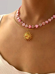 2-Piece 18K Gold-Plated Heart Beads and Sun Pendant Necklace OutfitFlow
