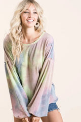 BiBi Tie Dye French Terry Sweatshirt With Bubble Sleeves Trendsi