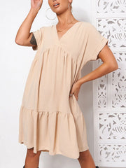 V-Neck Babydoll Tiered Mini Dress OutfitFlow