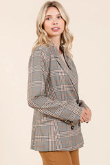 Mittoshop Plaid Double Breasted Relaxed Fit Blazer OutfitFlow
