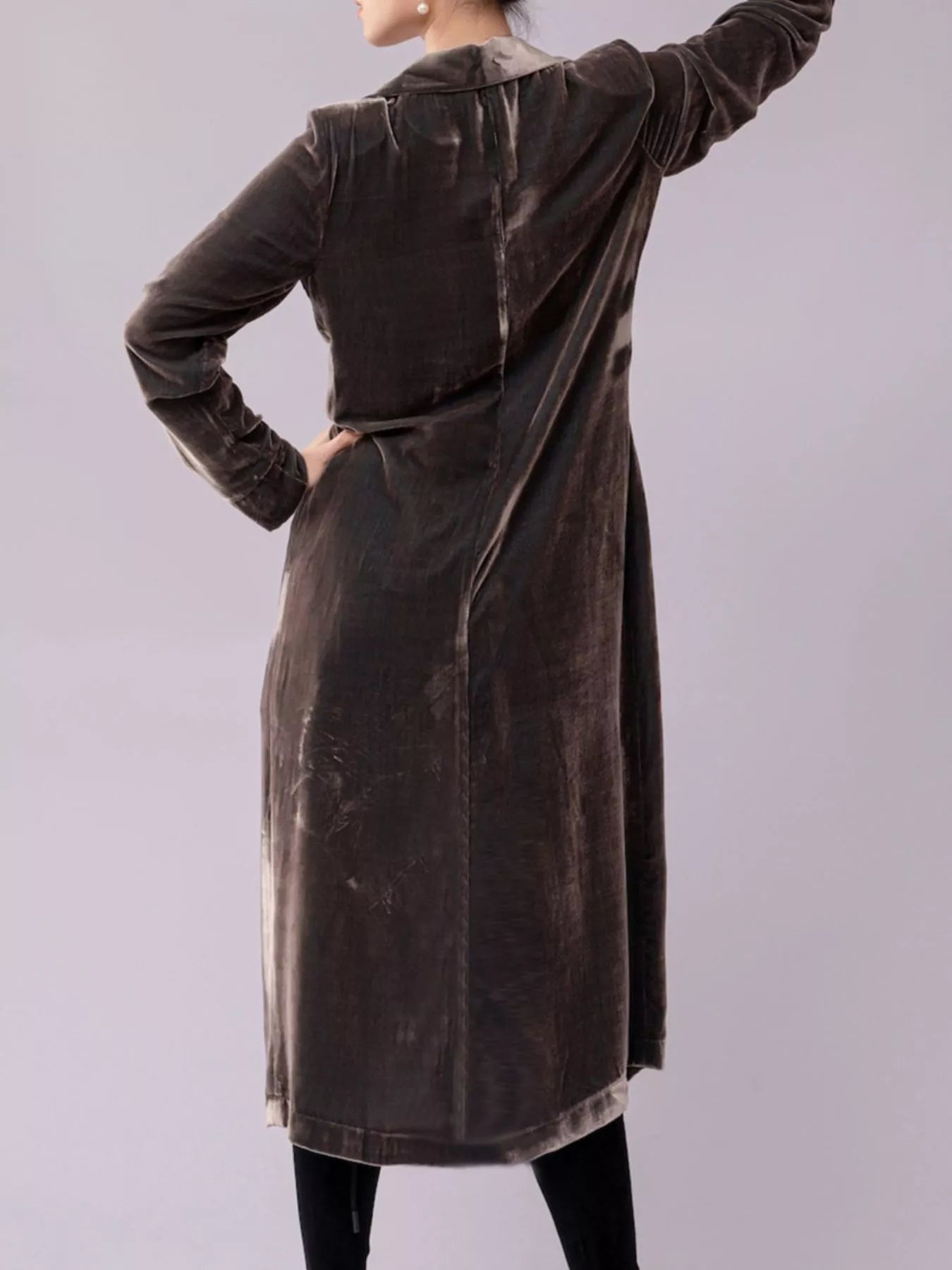 Velvet Lapel Collar Longline Coat Trendsi
