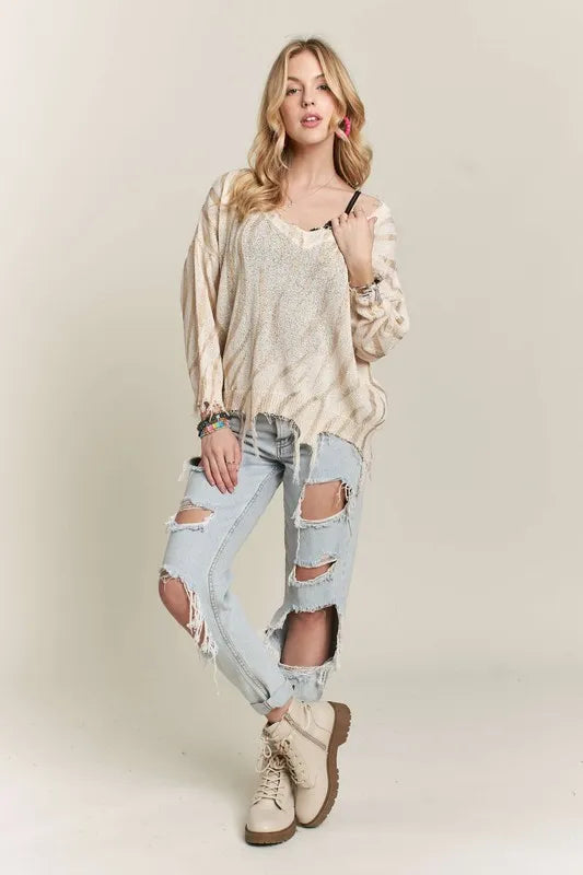 ADORA Frayed Zebra Knit Top OutfitFlow