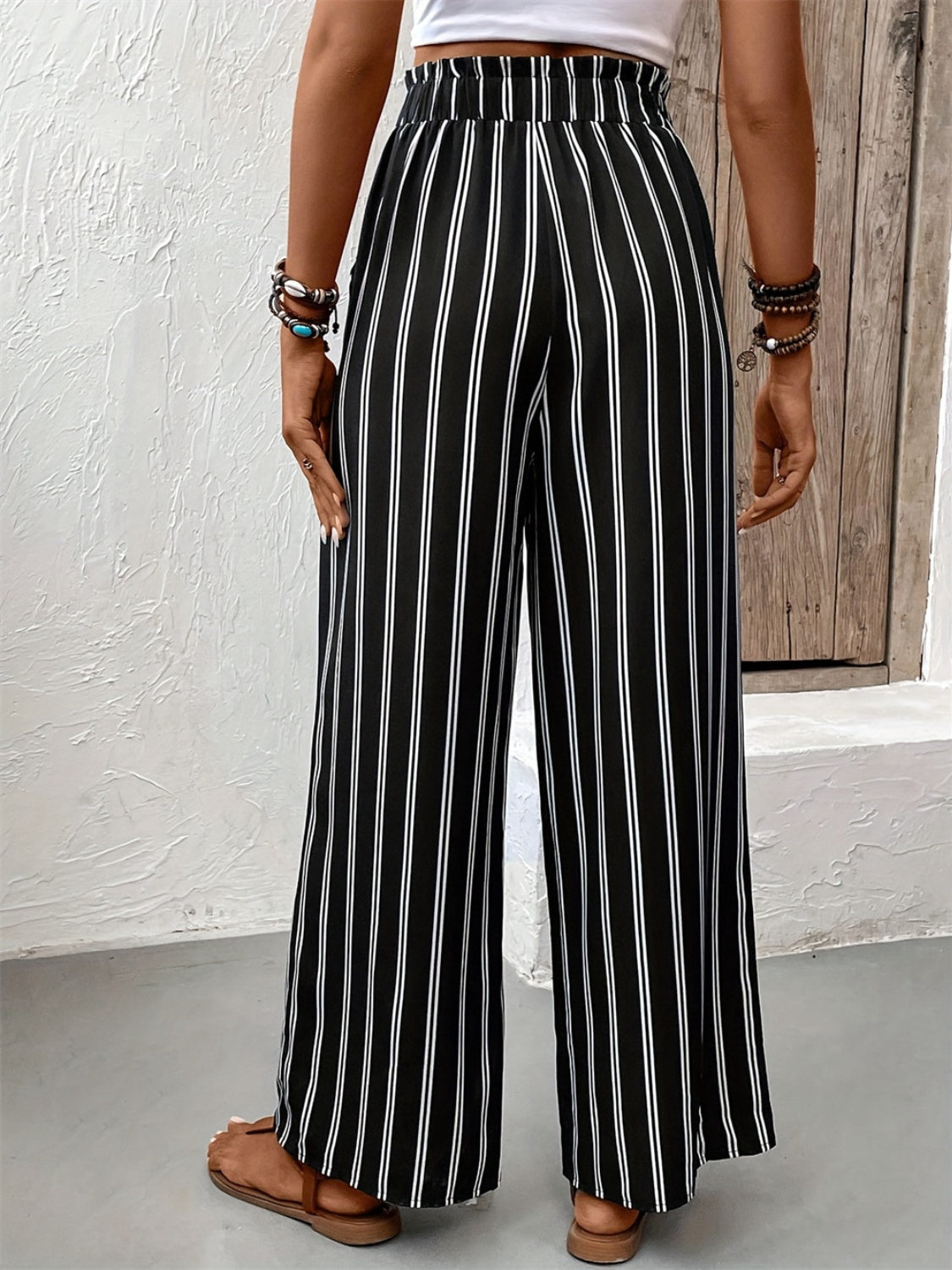 Striped High Waist Wide Leg Pants