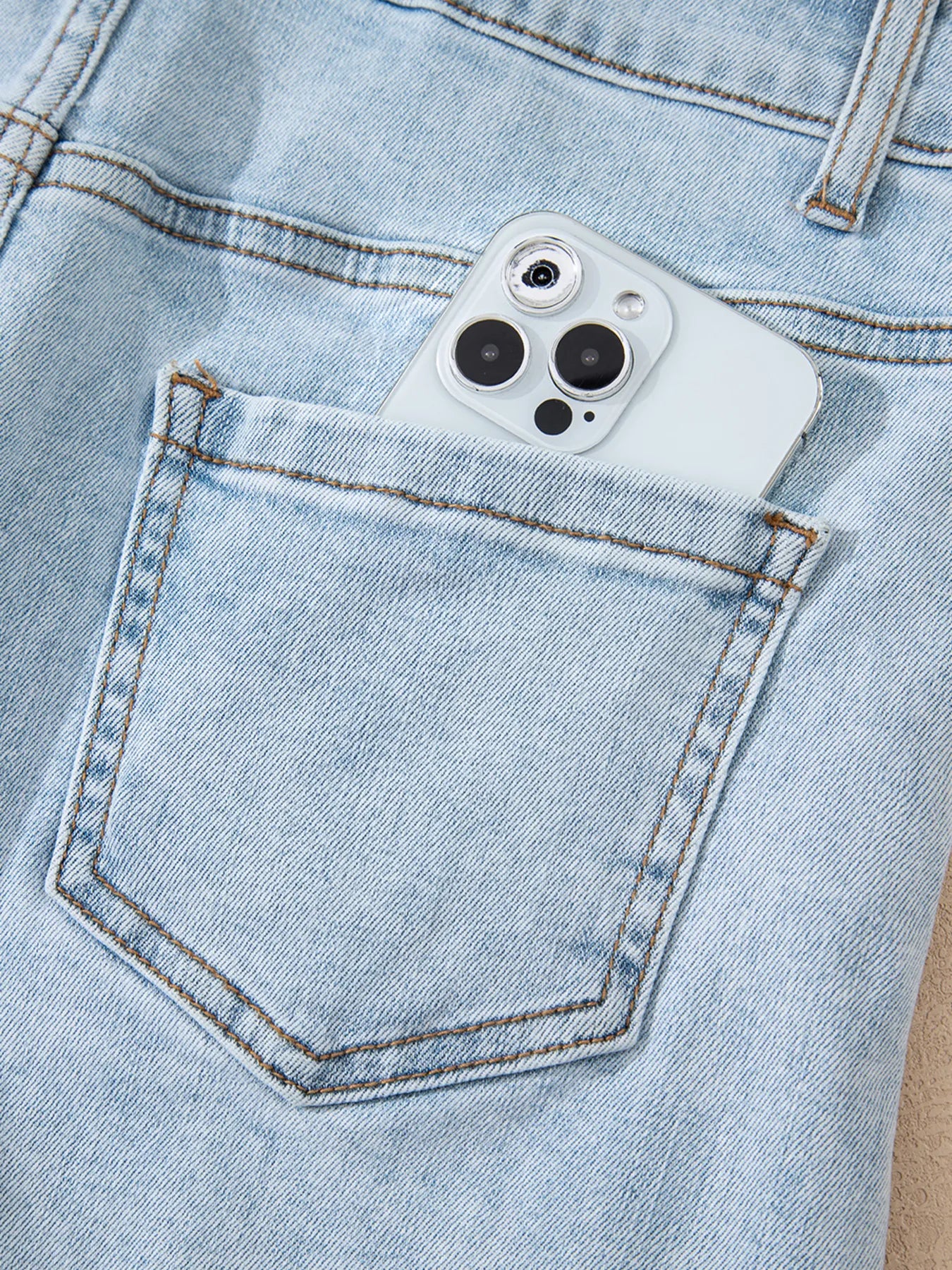 High Rise Distressed Raw Hem Denim Shorts OutfitFlow