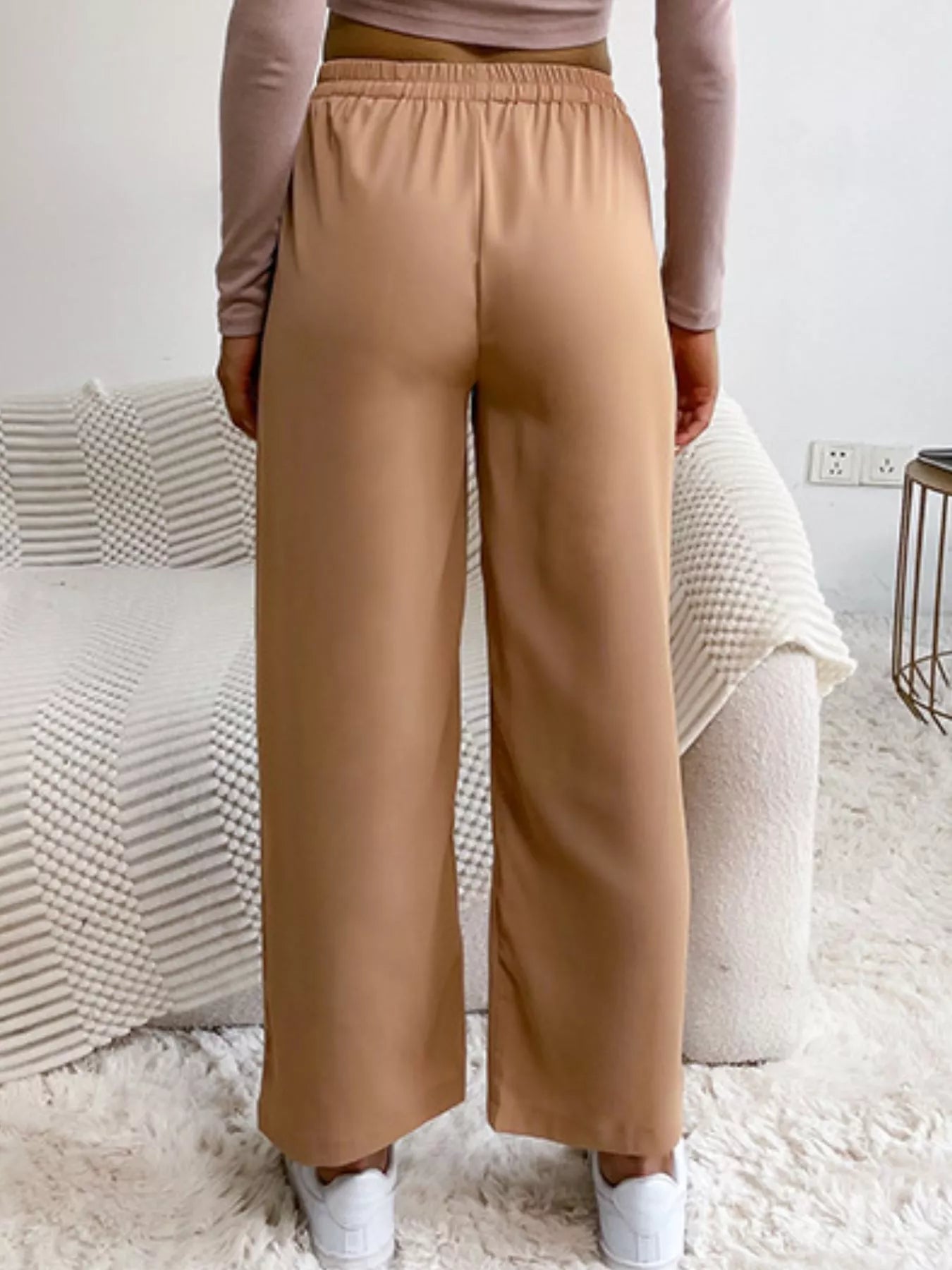 Wide Leg Drawstring Casual Pants OutfitFlow