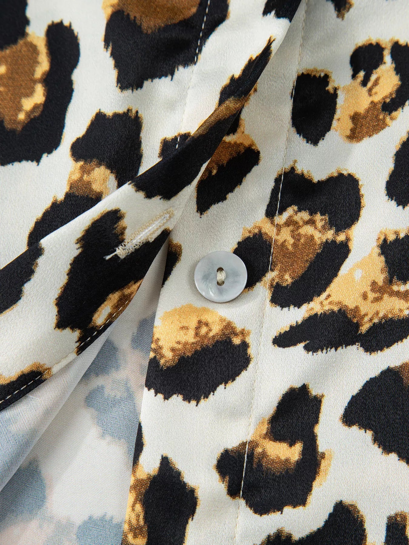 Leopard Print Ruffle Trim 3/4 Sleeve Loose Shirt Trendsi