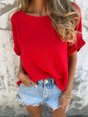 Full Size Round Neck Short Sleeve T-Shirt Plus Size OutfitFlow