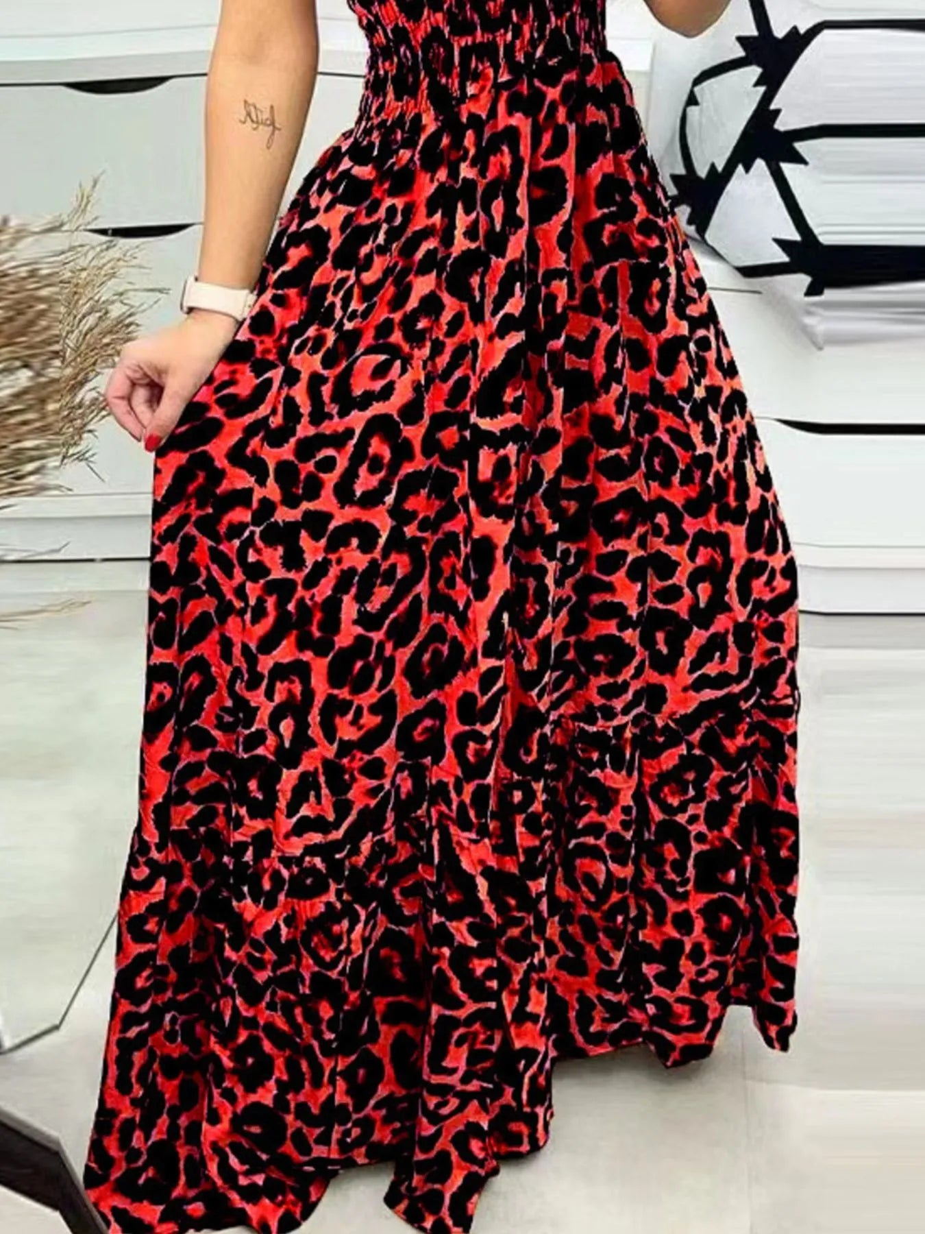 Full Size Leopard Print Spaghetti Strap Maxi Dress Plus Size OutfitFlow