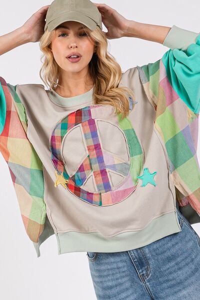 SAGE + FIG Contrast Peace Patch Dropped Shoulder Sweatshirt OutfitFlow