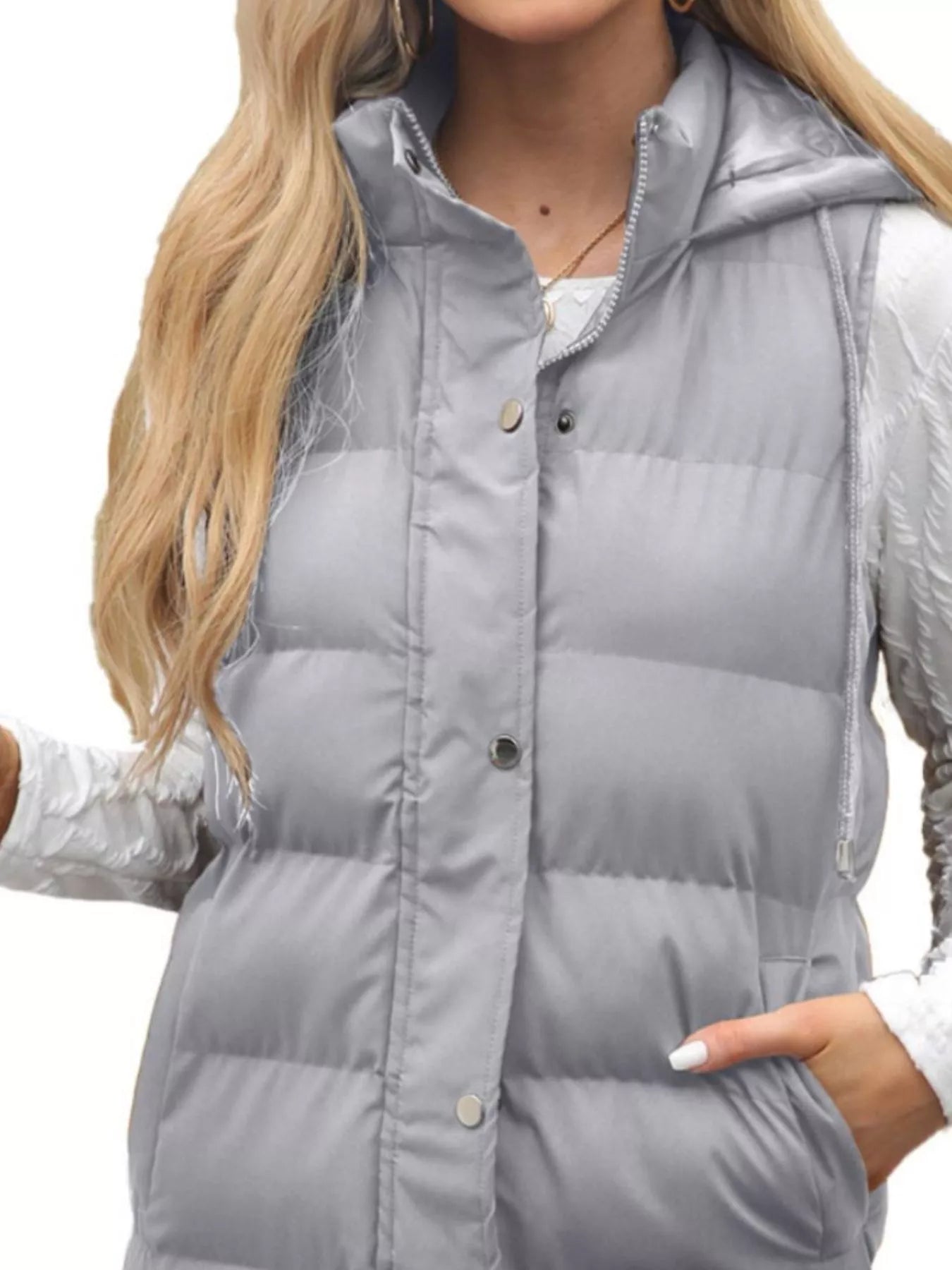 Full Size Snap Down Hooded Padded Longline Vest Coat Plus Size OutfitFlow