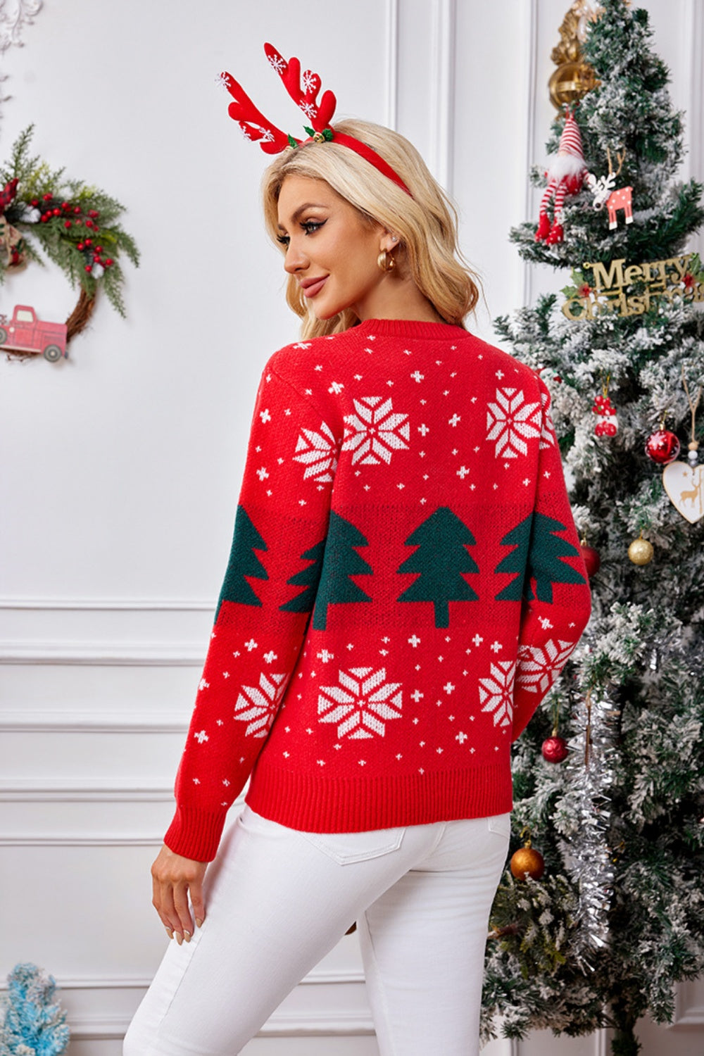 Outfit Flow - Christmas Tree Round Neck Long Sleeve Sweater