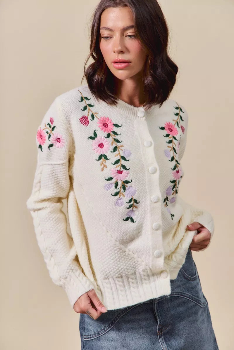 SO ME Floral Embroidered Coquette Sweater Cardigan OutfitFlow