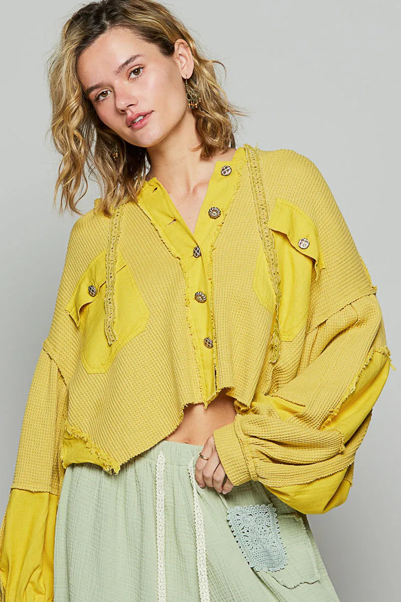 POL Raw Hem Cropped Hooded Jacket OutfitFlow