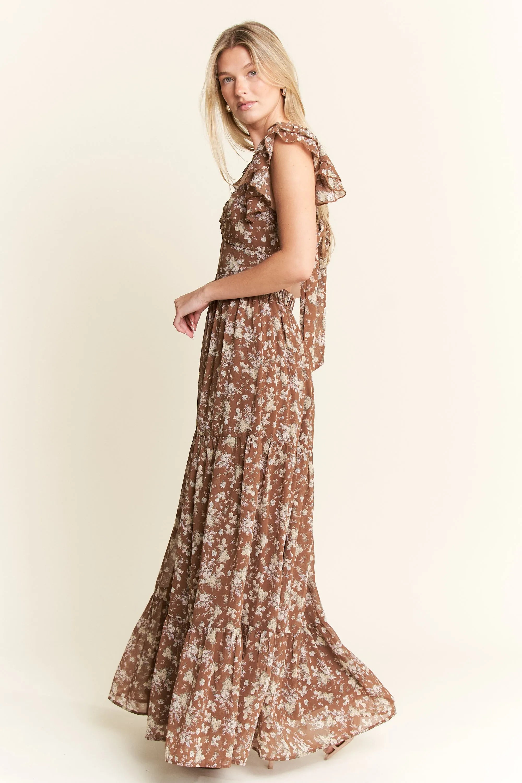 Jade By Jane Ruffle Sleeve Tiered Maxi Dress OutfitFlow