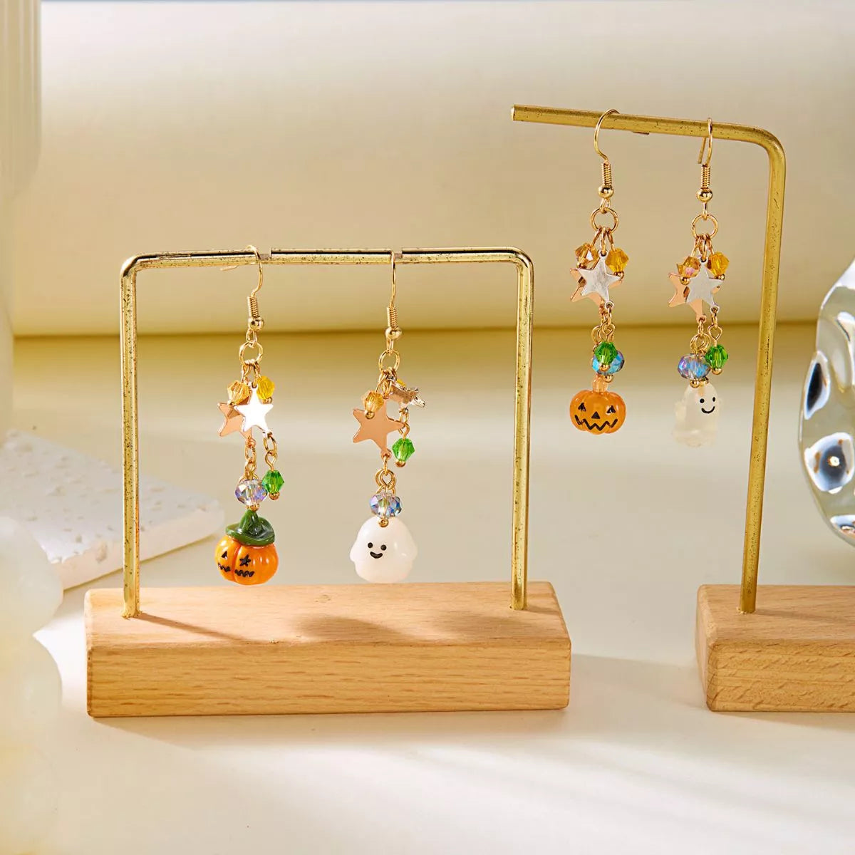 Halloween Asymmetrical Pumpkin Ghost Earrings OutfitFlow