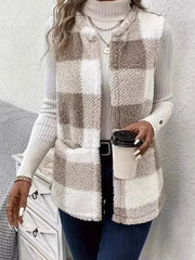 Plaid Open Front Vest Coat Trendsi