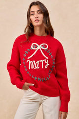 BiBi Christmas Wreath Merry Letter Knit Top OutfitFlow