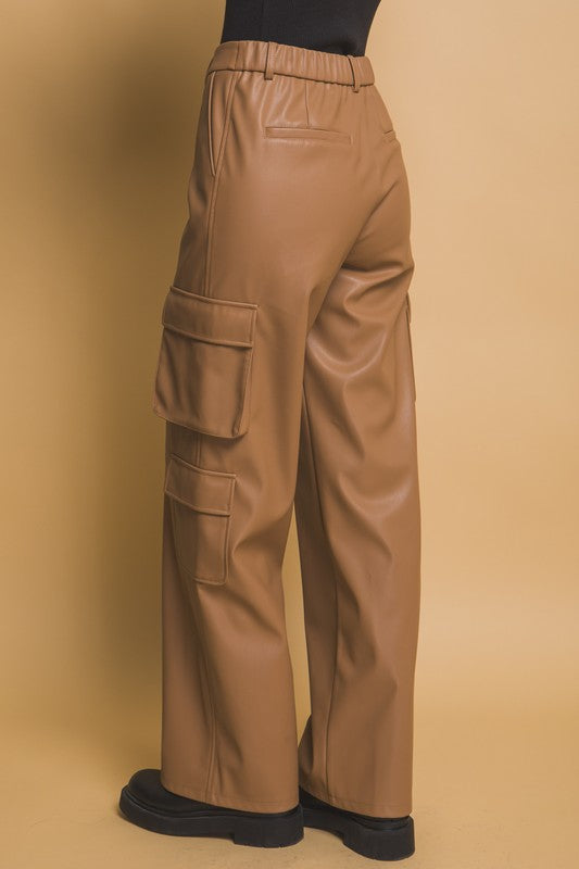 Outfit Flow - Love Tree PU Leather Cargo Pants