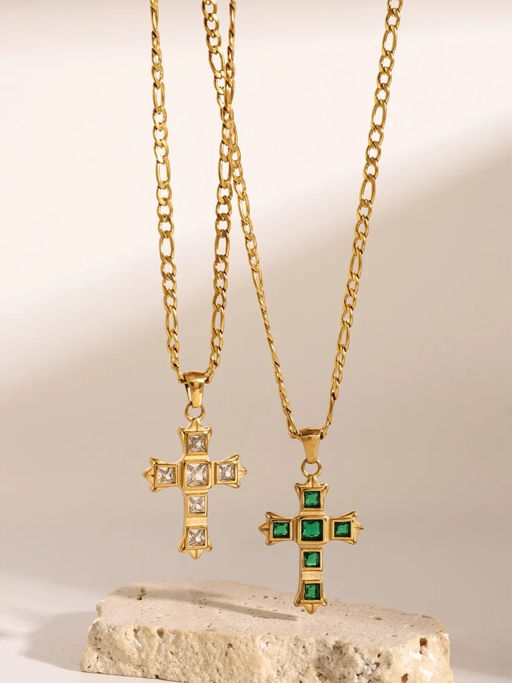 Stainless Steel Zircon Cross Pendant Necklace OutfitFlow