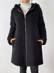 Outfit Flow - Zip Up Long Sleeve Sherpa Hooded Coat