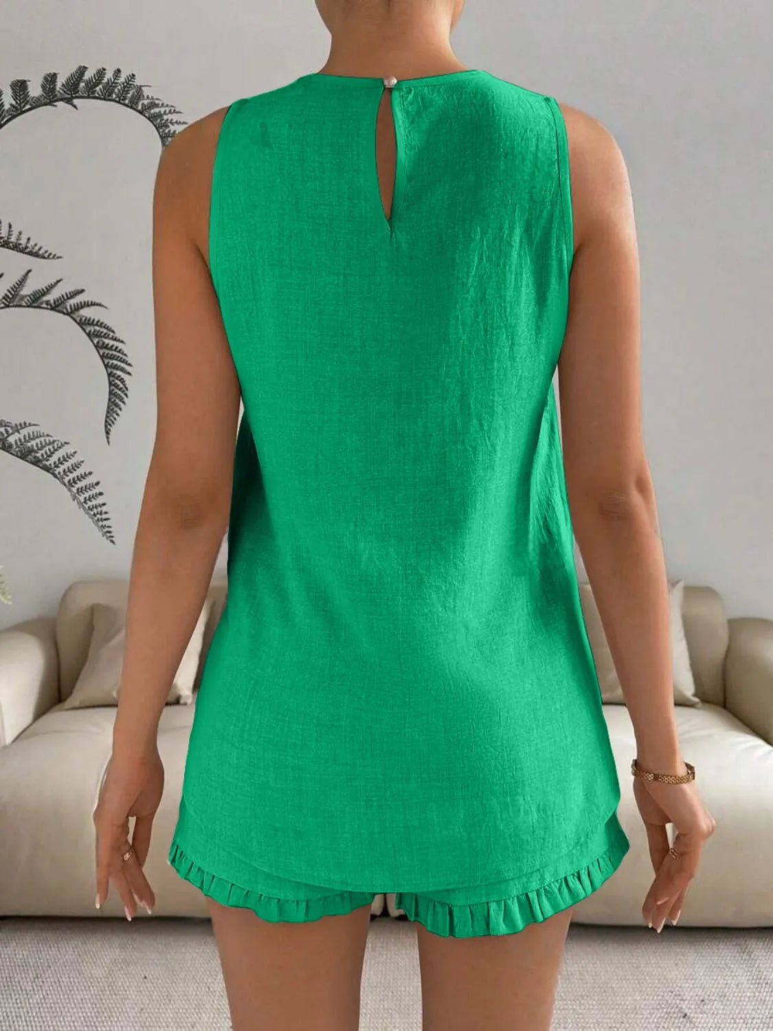 Lace Detail Round Neck Tank and Shorts Set OutfitFlow