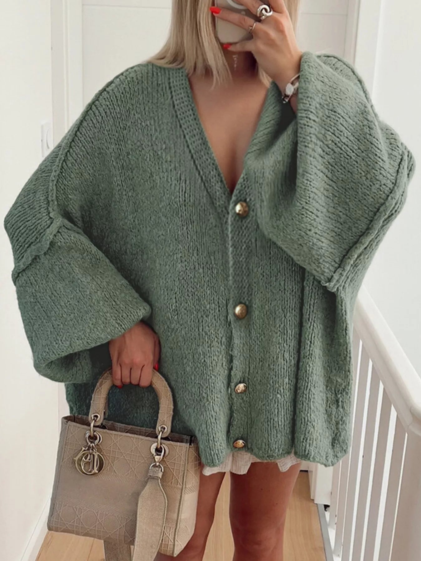 Oversized Knit Button Up Cardigan OutfitFlow