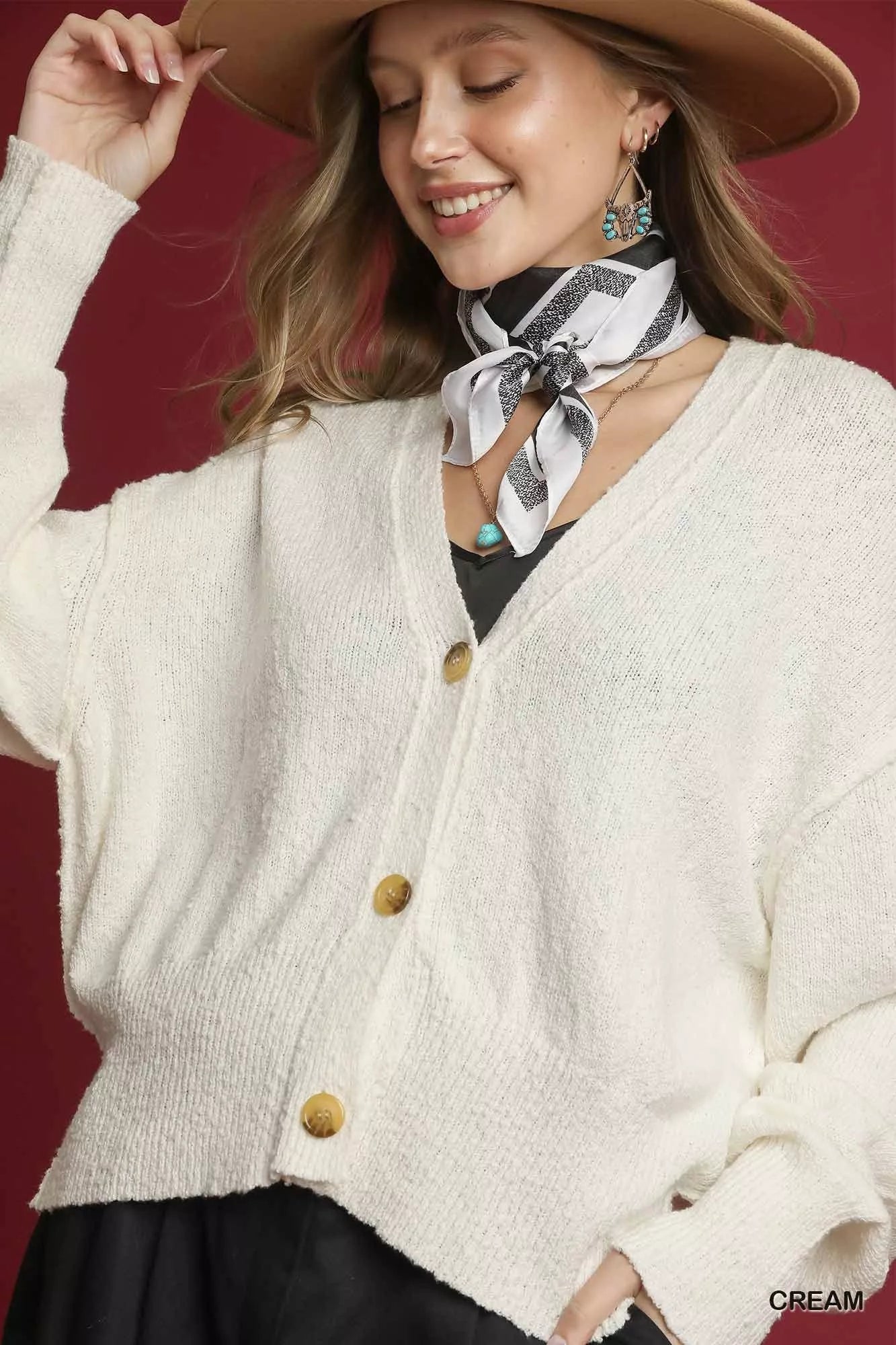 Umgee Button-Front V-Neck Knit Cardigan OutfitFlow
