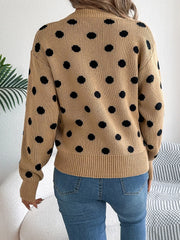 Polka Dot Round Neck Sweater OutfitFlow