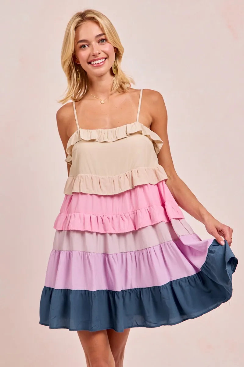 BiBi Color Blocked Tiered Dress OutfitFlow