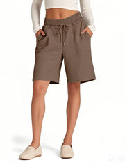 Drawstring Shorts with Pockets Brown OutfitFlow