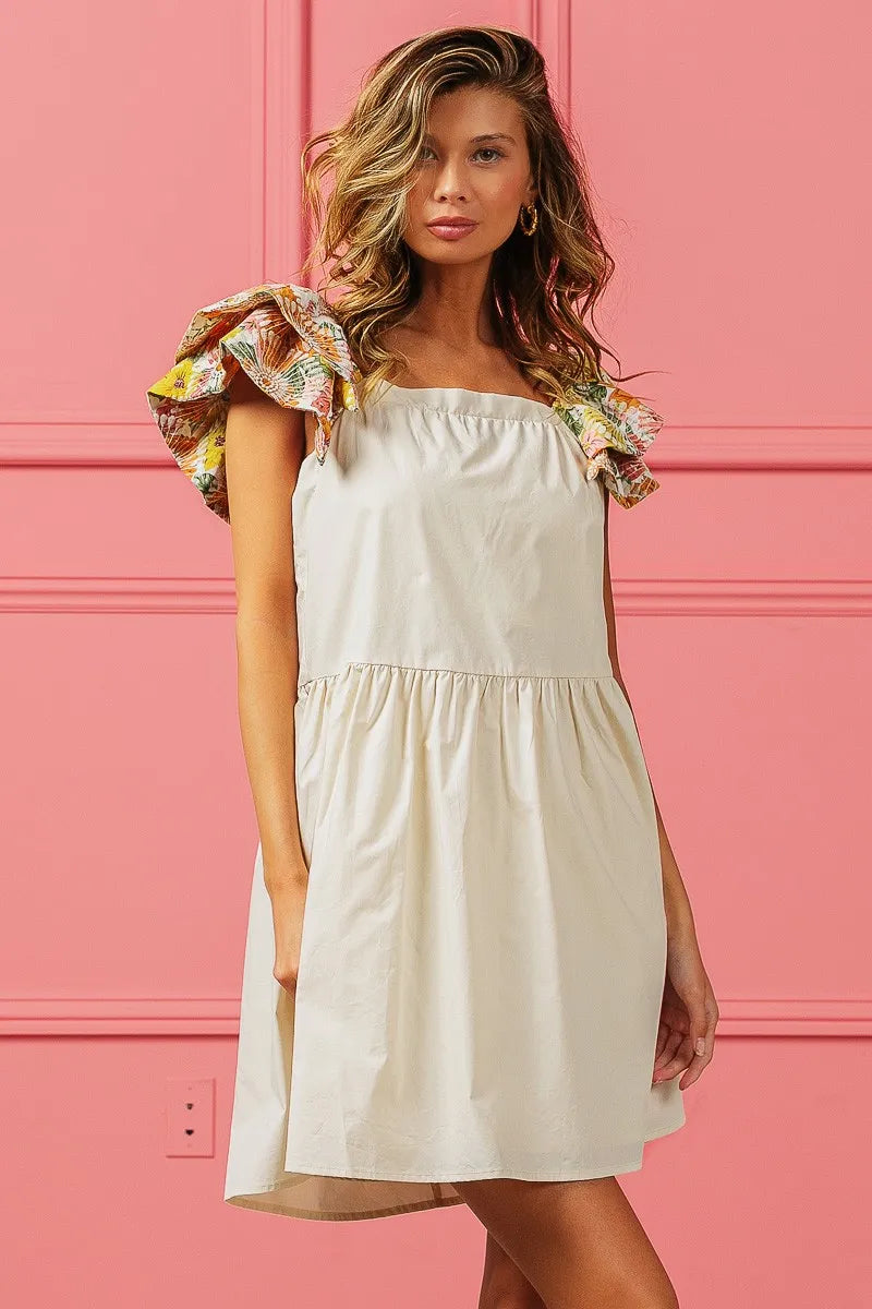 BiBi Flower Embroidered Floral Print Sleeve Dress OutfitFlow