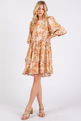 Mittoshop Flower Print Linen Blend Babydoll Mini Dress OutfitFlow