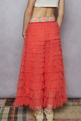 POL Tiered Ruffle Maxi Skirt with Pearl Decorative Trendsi