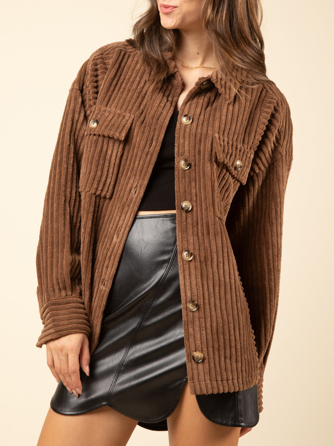 Outfit Flow - Button Up Long Sleeve Corduroy Jacket